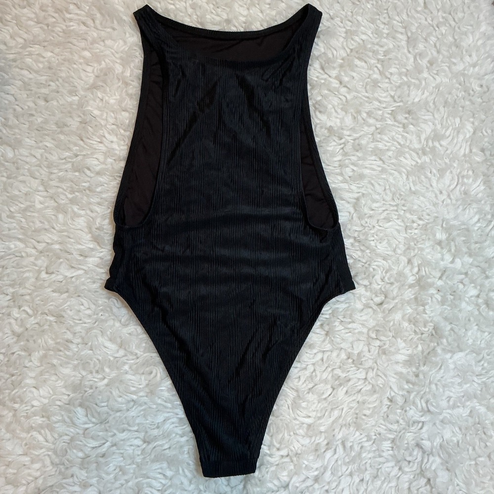 Ris-K Swim One Piece Swimsuit Sz Small Black Like New Ribbed High Neck Open Back